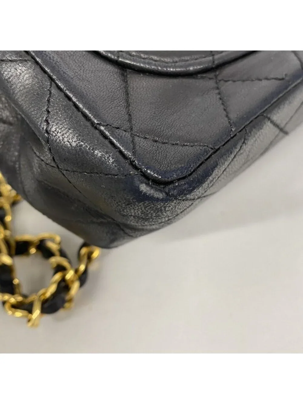 Chanel Shoulder Bag Mini Quilted Lambskin Black Gold